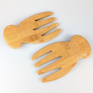 Bamboo Salad Hands Servers‎ Utensils Wooden Salad Tossers Kitchen Dining Set